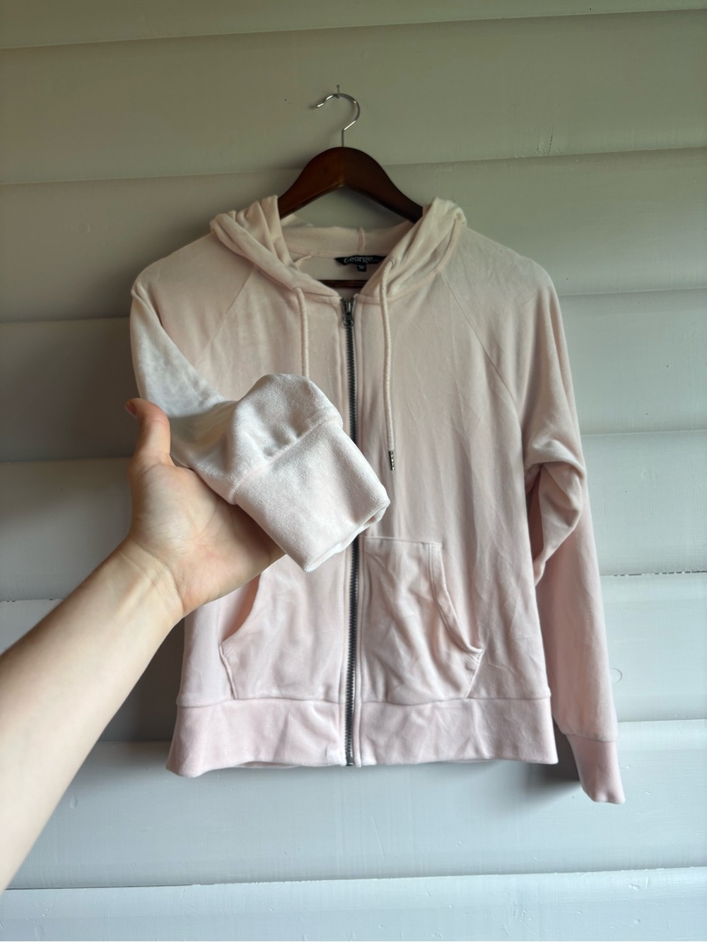 2/$35 Velour Zip Up Hoodie Light Pink Velvet XS - Picture 2 of 7